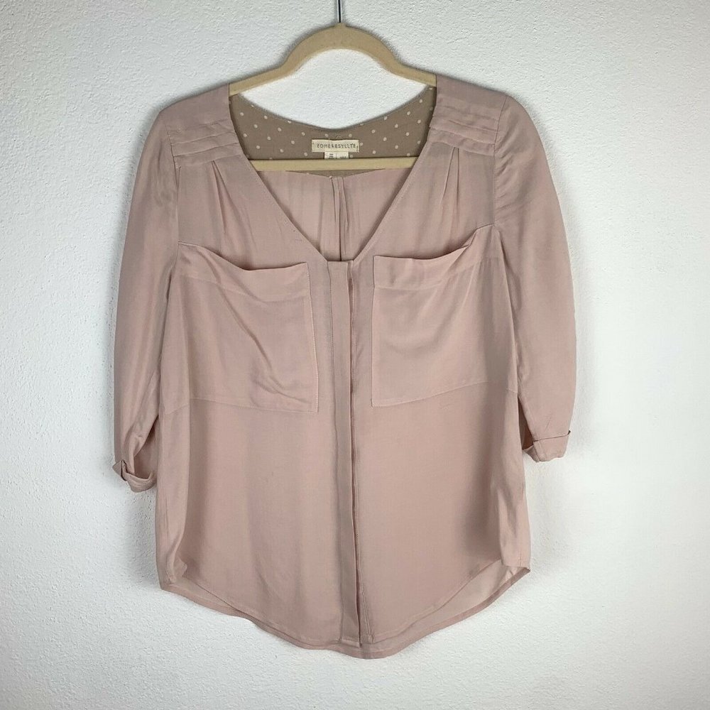 Edme & Esyllte Anthropologie Women's US 2 Blush Pink 3/4 Sleeve Blouse Top
